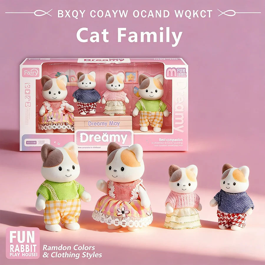 Dollhouse Forest Family Doll Rabbit Dog Minitature Doll Furniture Set With Box Pretend Play Simulation Doll House Role-Play Toys