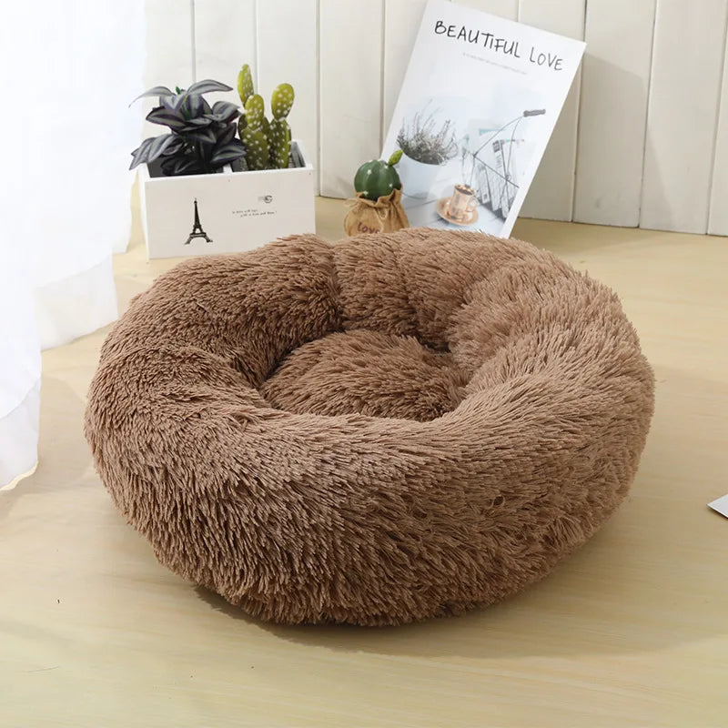 Round Cat Beds House Soft Long Plush Bed For Dogs Basket Pet Products Cushion Cat Bed Cat Mat Sleeping Sofa, Suitable For Winter