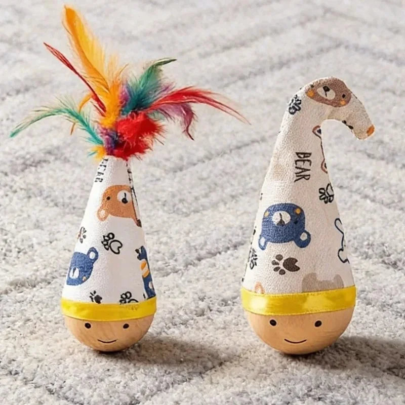 Portable Wear‑Resistant Cat Tumbler Wobbler Interactive Twist Toy With Colorful Feather Entertainment Toy for Indoor Cats Pets