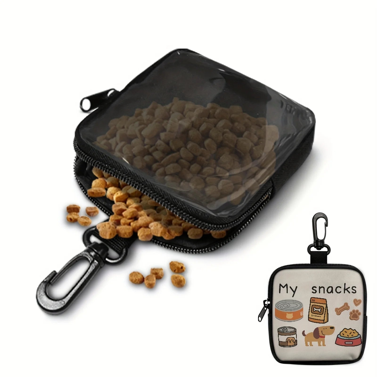 1pc Dog Print Dog Treat Bag with Hook and Zipper - Pet Training Set, Puppy Pet Training Walking Bag, Dog Training Accessories