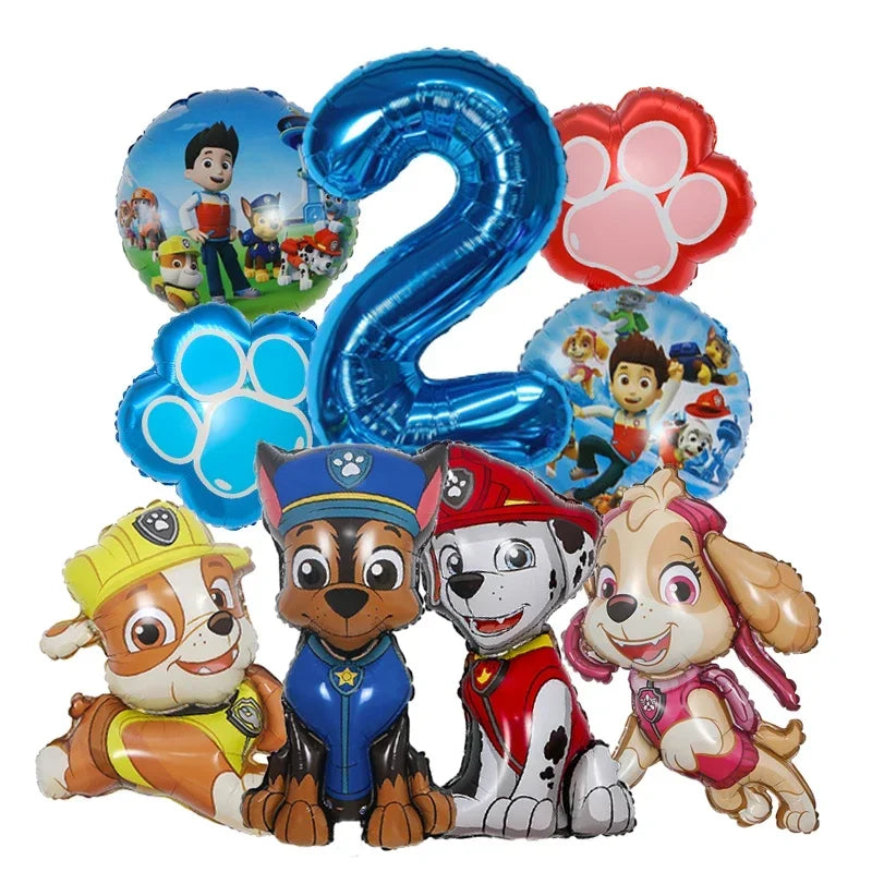 9pcs Cartoon Paw Patrol Foil Balloon Digital Number Supplies Rescue Dog Party Decoration Baby Gift Chase Skye