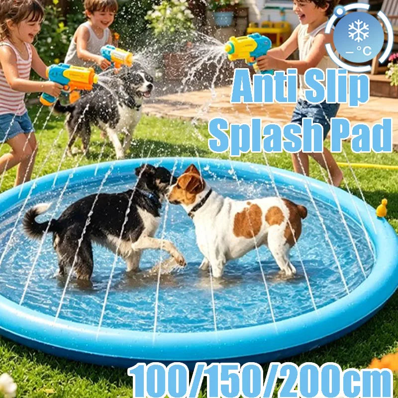 Summer Pet Pool Inflatable Splash Pad, Non-Slip Cooling Play Mat for Dogs, Durable Outdoor Interactive Sprinkler Toy