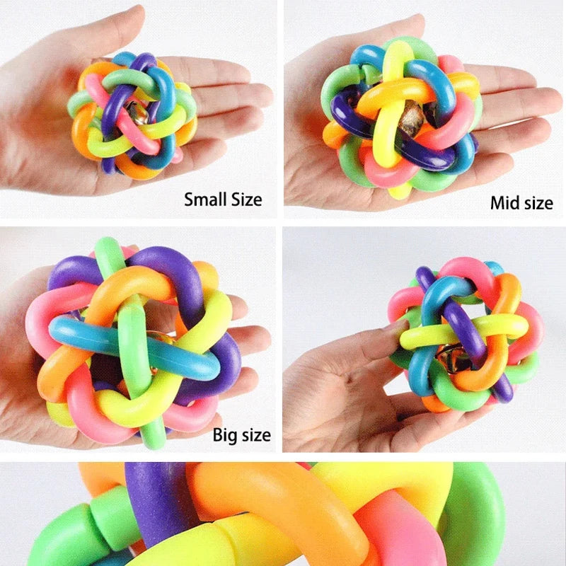 Colorful Bell Woven Toy Popular Dog Bite Resistant Rubber Pet Chewing Playing Fetching Nice Ball Puppy Toy for Large Small Dogs