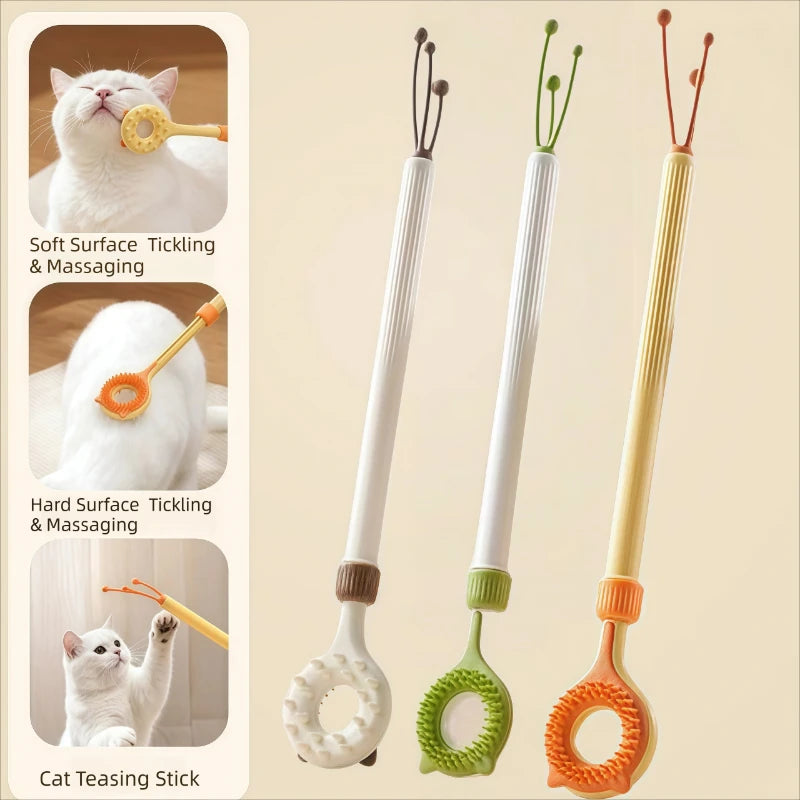 Interactive Cat Toy 2-in-1 Retractable Cat Teaser Cat Tickling & Massaging Toy for Kittens Relieve Boredom Pet Products