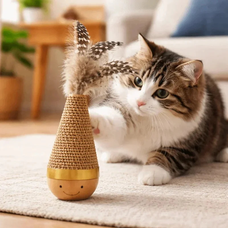 Portable Wear‑Resistant Cat Tumbler Wobbler Interactive Twist Toy With Colorful Feather Entertainment Toy for Indoor Cats Pets