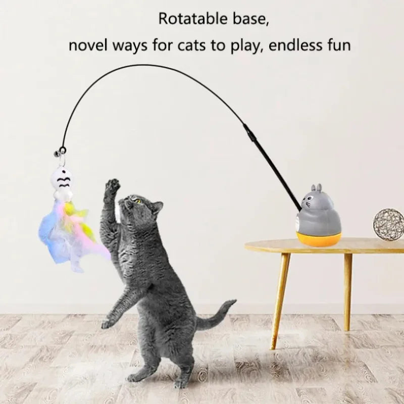 Chinchilla cat funny cat stick steel wire long pole feather cute cat toy kitten fishing rotating self-pleasure relief pet toy