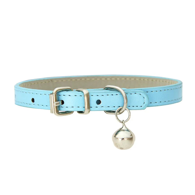 Cute Cat Collar Solid Faux Leather Adjustable Pet Collars with Bells Cats Products for Pets Dog Accessories