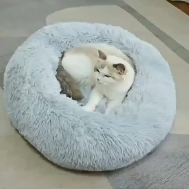 1PC comfortable striped plush pet bed, suitable for cats and dogs, warm, deep sleeping round nest, filled, gray, soft, indoor