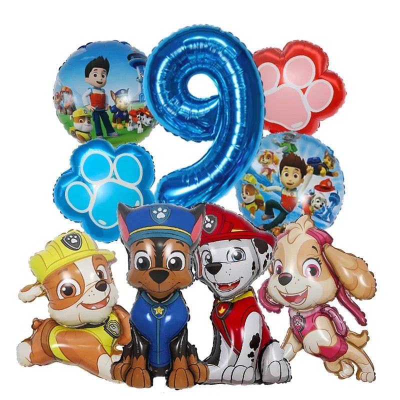 9pcs Cartoon Paw Patrol Foil Balloon Digital Number Supplies Rescue Dog Party Decoration Baby Gift Chase Skye