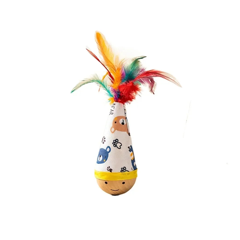 Portable Wear‑Resistant Cat Tumbler Wobbler Interactive Twist Toy With Colorful Feather Entertainment Toy for Indoor Cats Pets