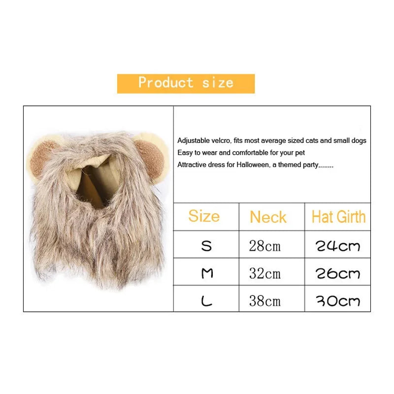 New Cute Funny Lion Mane Wig Hat for Pets Cat Dog Cosplay Costume with Ears Fancy Party Supplies
