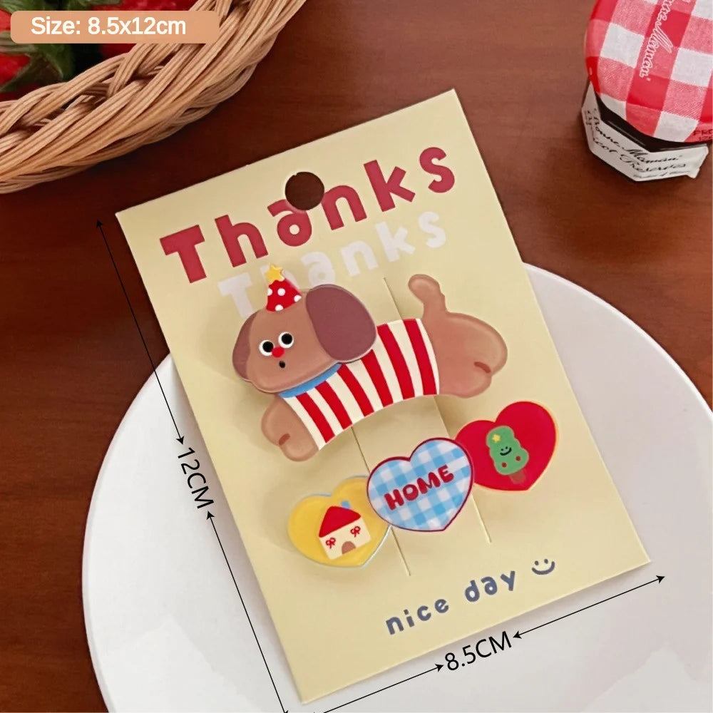 2 Pcs Cute Cartoon Cute Pet Hair Clip Girl Heart Versatile Hair Accessories Temperament bangs Clip Hair Clip Set