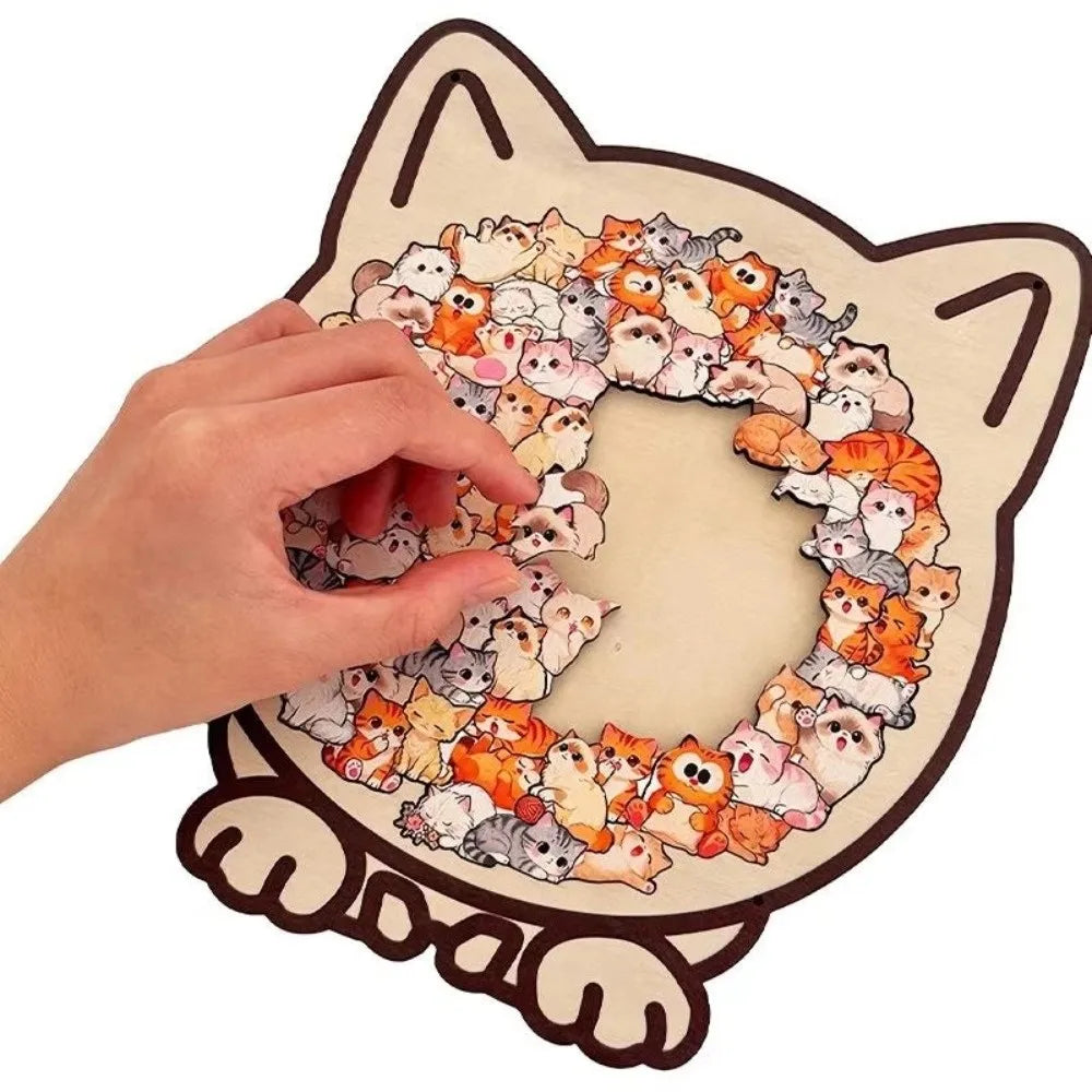 Cartoon Wooden Puzzle Toy Animal Dog Cat Bear Theme Fun Educational Toys Stress Relief Jigsaw Puzzle Puppy