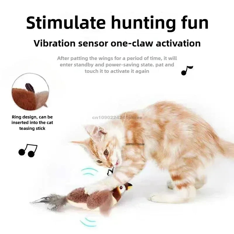 Interactive Cat Toys Flying Bird Cat Toy Rechargeable Chirping Flapping Bird(no Flying) Can Add Catnip Touch Activated Plush Toy