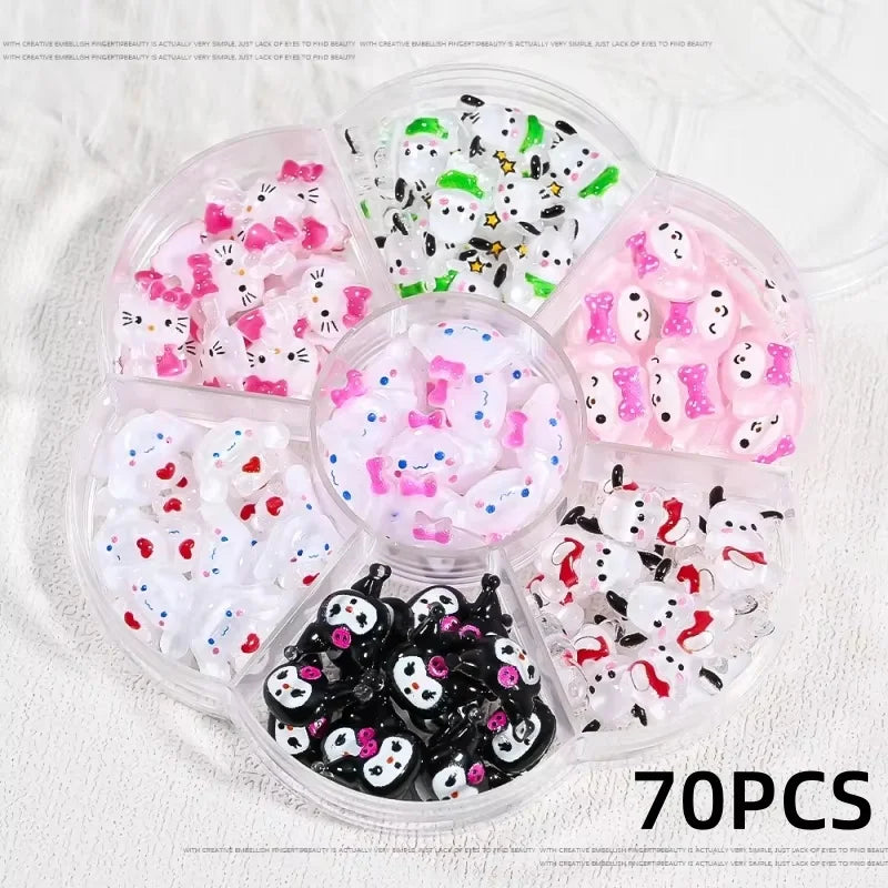 70/50Pcs Hello Kitty Cat Nail Charms Cute Mix Color 3D Heart and Bowtie Nail Art Accessories for a Stylish and Adorable Manicure