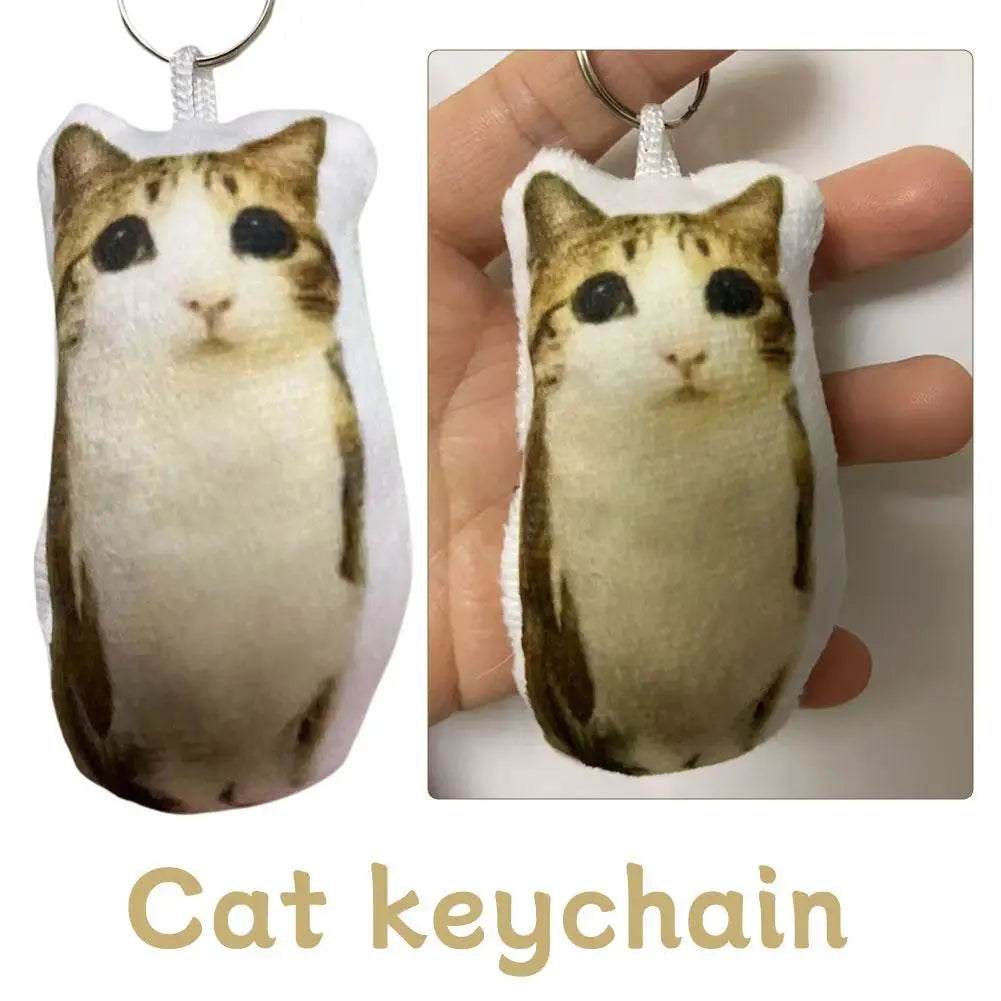 Funny Meowl Voice-Playing Plush Keychain Realistic Cat Meow Sound Toy Squeeze Stress Relief Charm High-Definition Print Feline