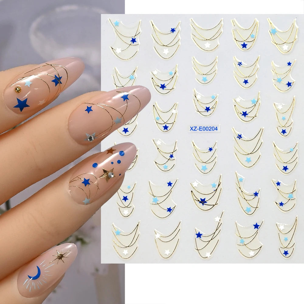 1pc 3D Eyes/Stars/Snake Designs Nail Stickers Angel Eye Nail Art Decor Golden & Blue Evil Eye Designs Manicure DIY Accessories *