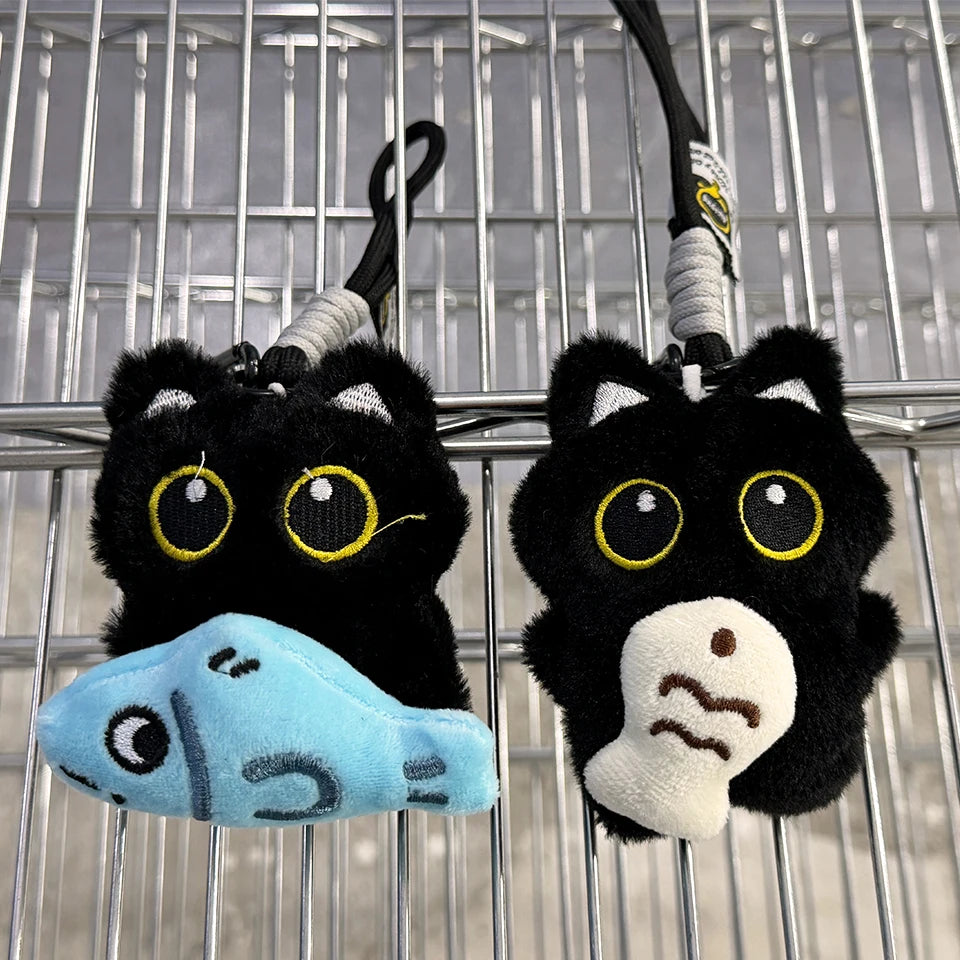 Yupsk 6/1pcs Cute Plush Black Cat Doll Toy Keychain Bag Pendant Charms Kawaii Keyring Accessories For Women Couples Gift