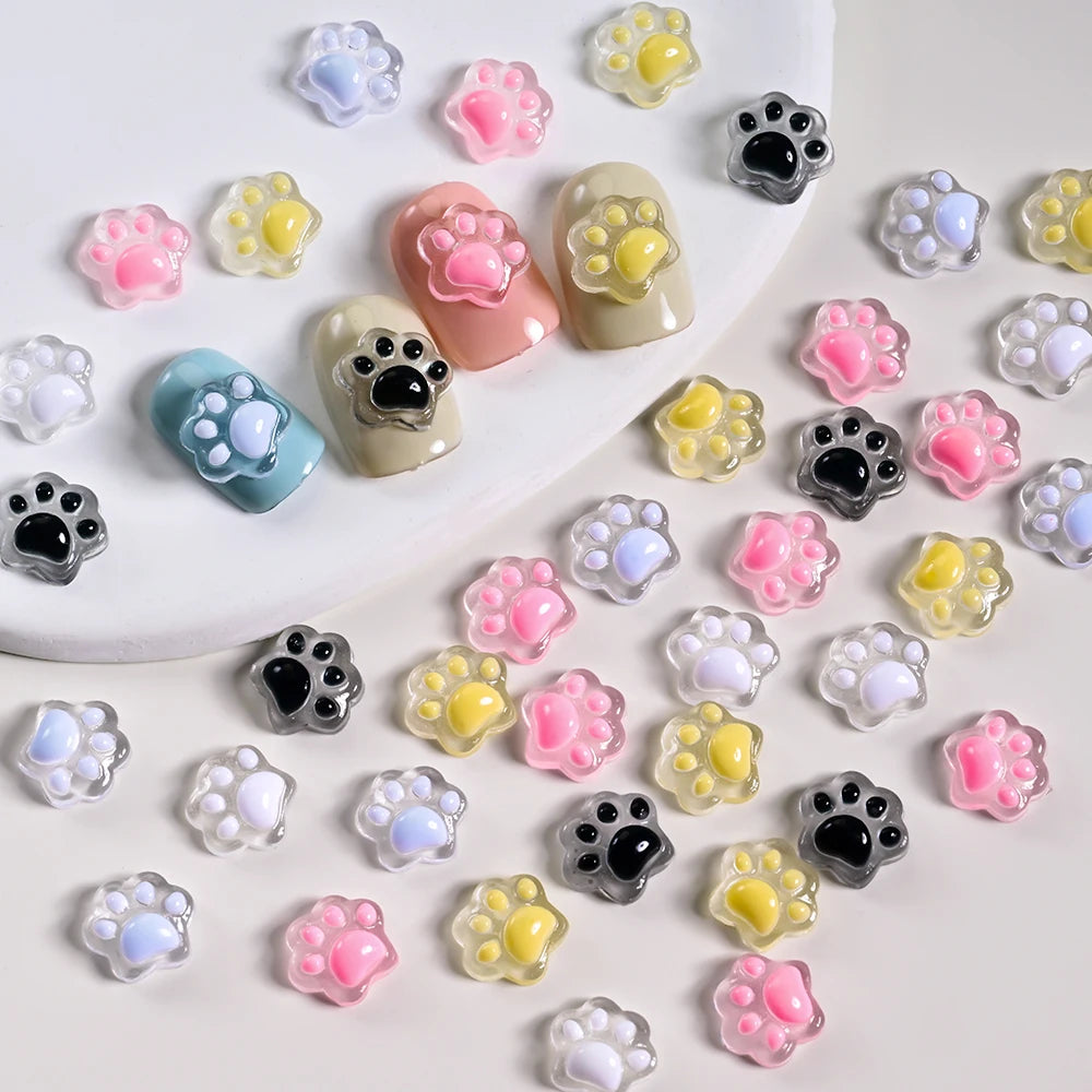 50Pcs 3D Luminous Cat's Paw Nail Charms Cute Resin Cat Paws Y2K Nail Art Decorations DIY Hair Clip Crafts Manicure Accessories