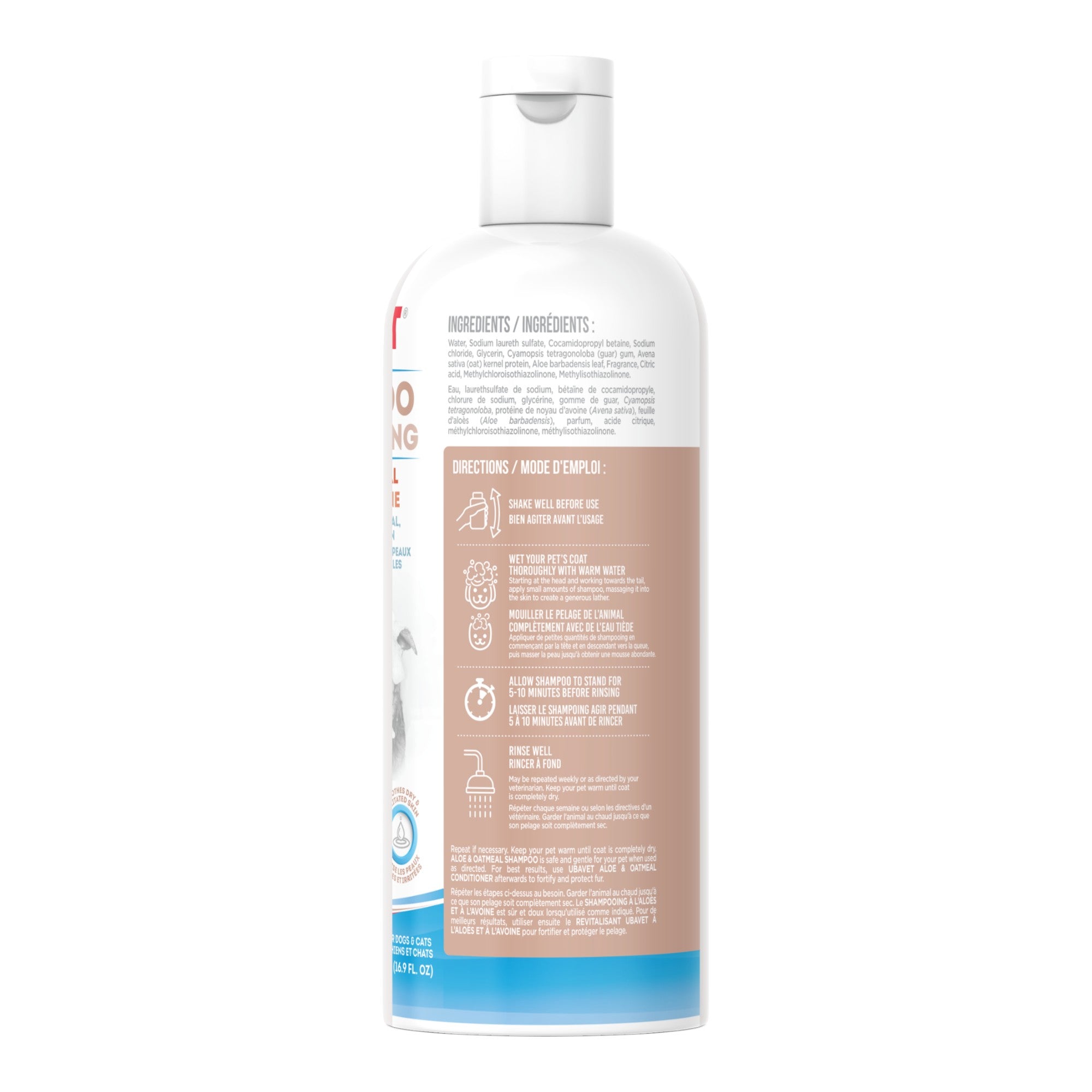 UBAVET Aloe & Oatmeal Shampoo for Dogs & Cats – Gentle, Moisturizing Cleanser for Sensitive Skin (16.9 fl oz / 500ml)