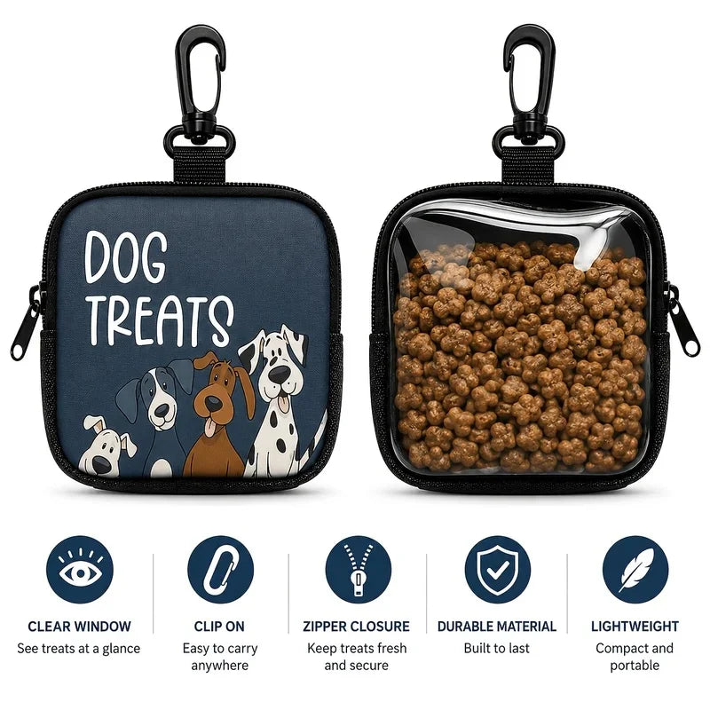 Portable Dog Snack Bag with Transparent Window and Zipper Clip-on Training Snack Bag for Walking Outdoors and Daily Rewards