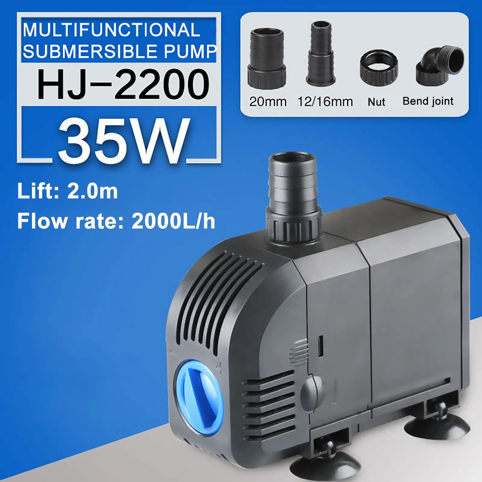 500—3000L/H Intelligent Fish Pond Aquarium Water Pump 220-240V 50Hz Ultra-Quiet Fish Tank Fountain Water Fountain Pump Filter
