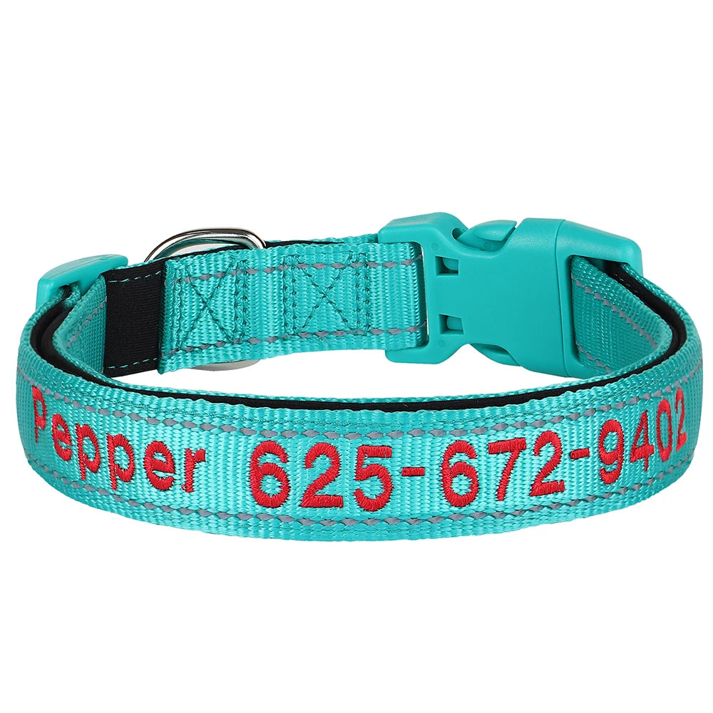 Custom Nylon Embroidered Dog Collar Personalized Pet ID Name Collars Refletive Necklace for Small Medium Large Dogs Accessories