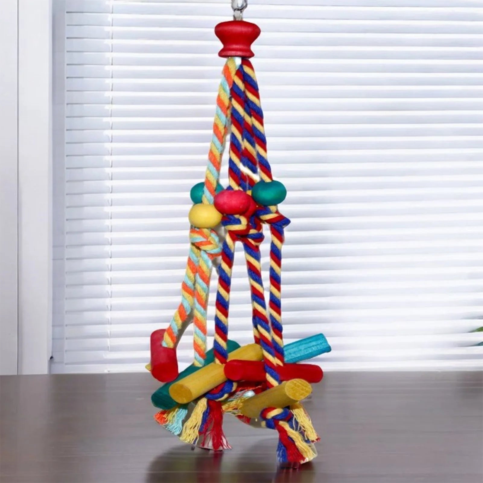Cage Hanging Rope Bird Climbing Chewing Toys Multicolored Natural Wooden Bird Chewing Toys for Conure Cockatiel Budgies