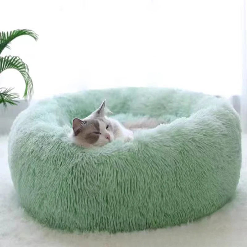 1PC comfortable striped plush pet bed, suitable for cats and dogs, warm, deep sleeping round nest, filled, gray, soft, indoor