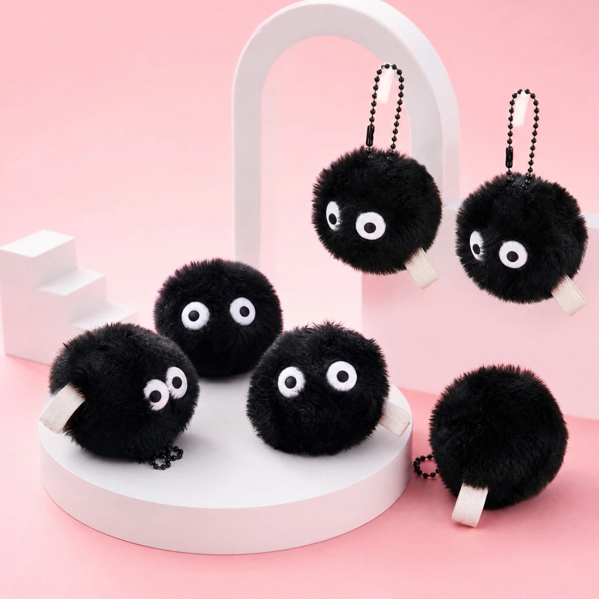 5 Pcs Briquette Doll Pendant Keychain Bag Accessories Cute Plush Black Coal Ball Cartoon Toy Pendant Gift Wholesale