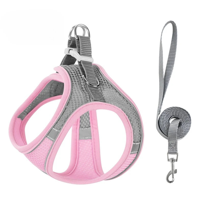 Cat Harness Vest Chest Rope Set with 1.5m Rope Reflective Breathable Adjustable Pet Harness for Small Medium Dog Outdoor Walking