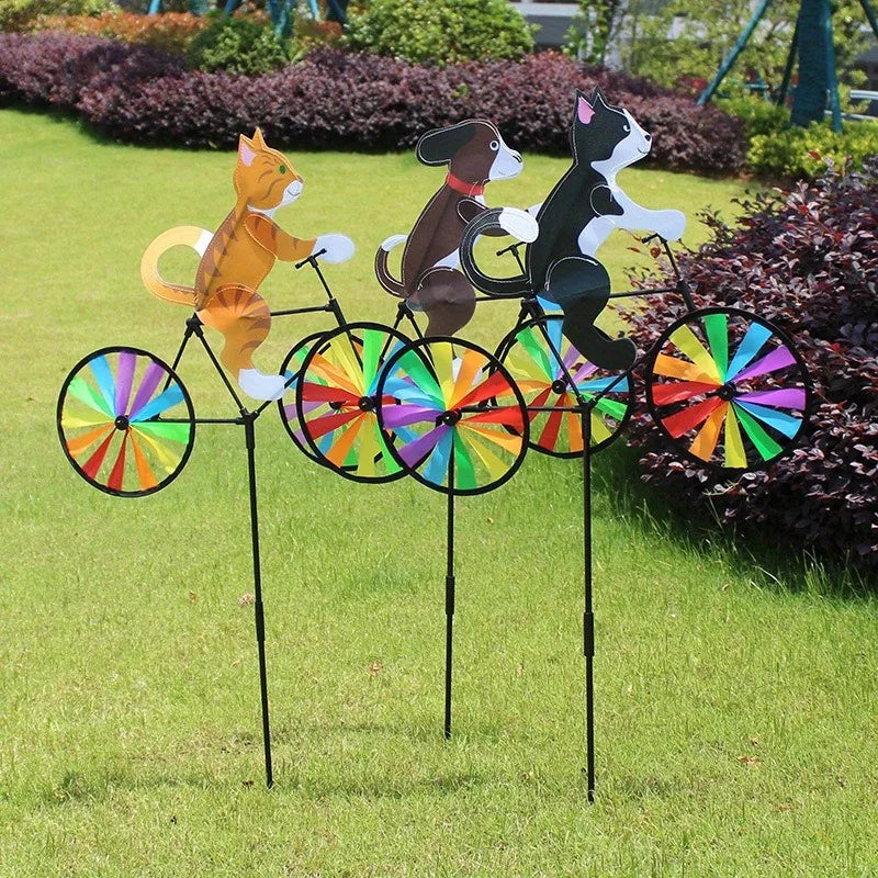 1PC Animal Wind Spinner-Cartoon Dog Riding Bicycle Design-Suitable for Yard,Lawn-Playful Outdoor Windmill Toy,Yard Decoration