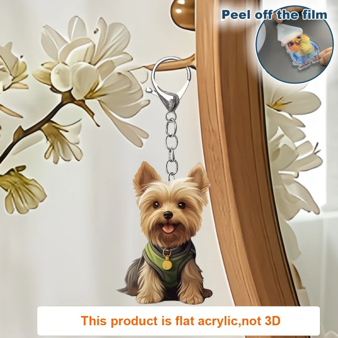 2D Yorkshire Terrier Keychain Cute Yorkie Dog Pendant Flat Acrylic Ornament Charms Hanging Decoration for Bag Festive Party Gift