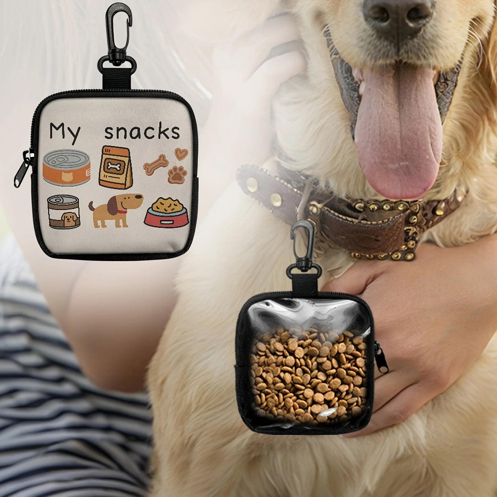 1pc Dog Print Dog Treat Bag with Hook and Zipper - Pet Training Set, Puppy Pet Training Walking Bag, Dog Training Accessories