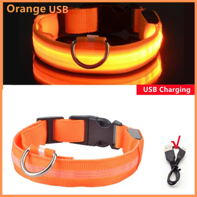 LED Luminous Collar Adjustable Glowing Dog Collar USB Rechargea  Flashing Anti-Lost/Avoid Car Accident Collar Dogs Pet Products