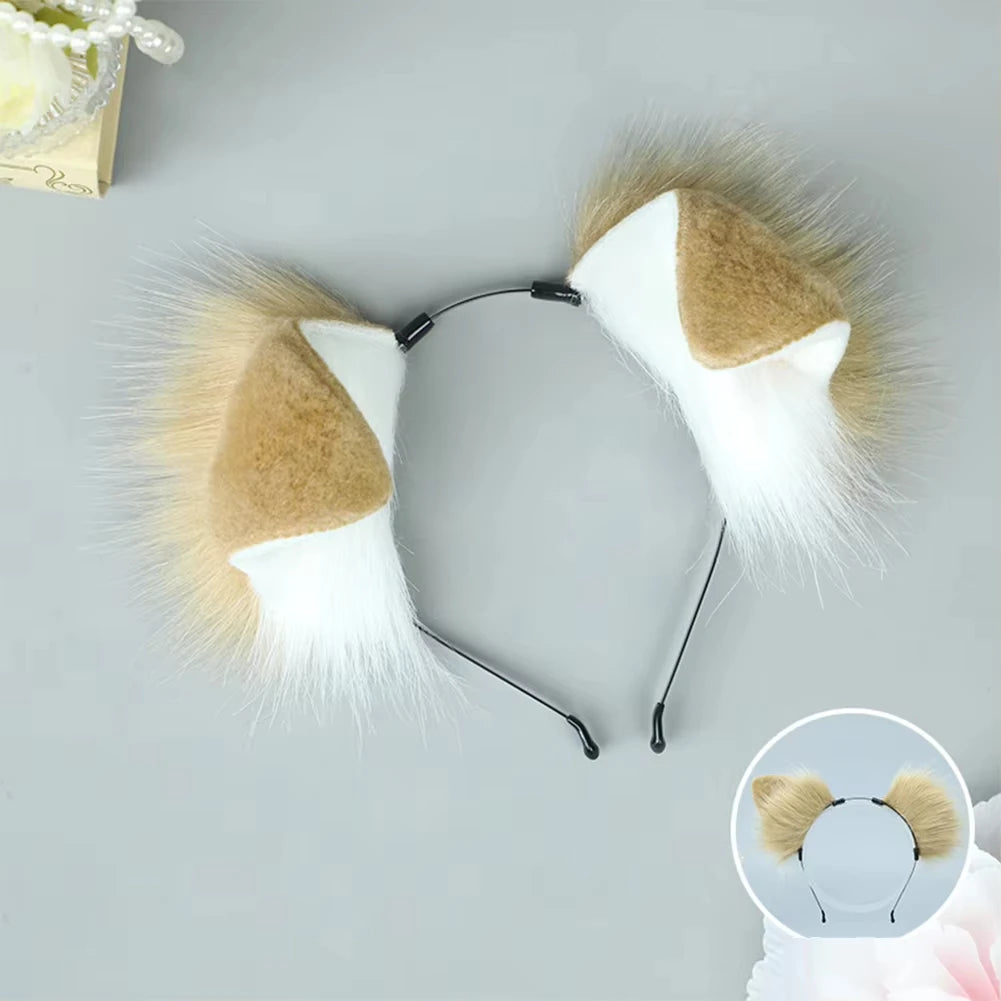 Women Furry Plush Dog Ears Headband Tail Set Halloween Christmas Cosplay Cute Pet Role Play Akita Folded Droopy Ears Hot New