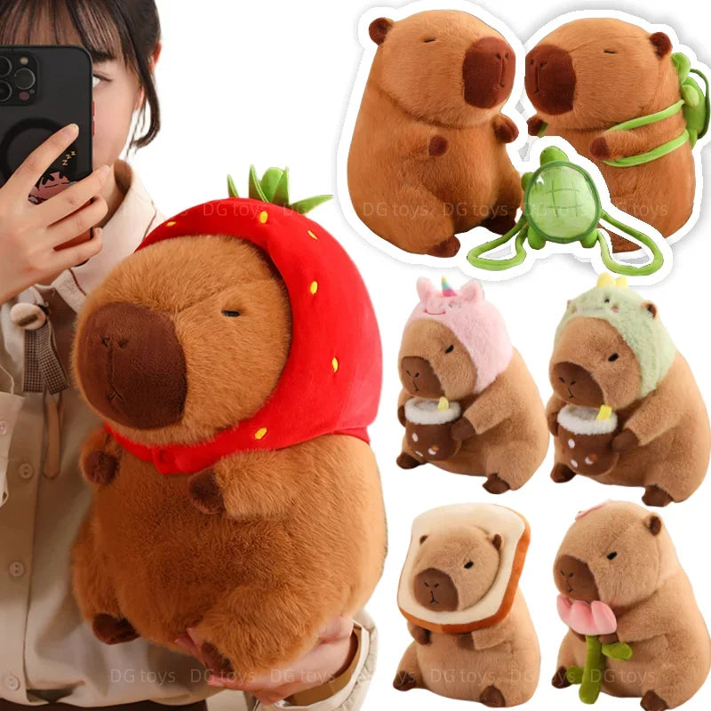 Capybara Plush Toy Simulation Capibara Cosplay Unicorn Dinosaur Dress Boba Bread Fruit Food Decor Birds Bubble Stuffed Animals
