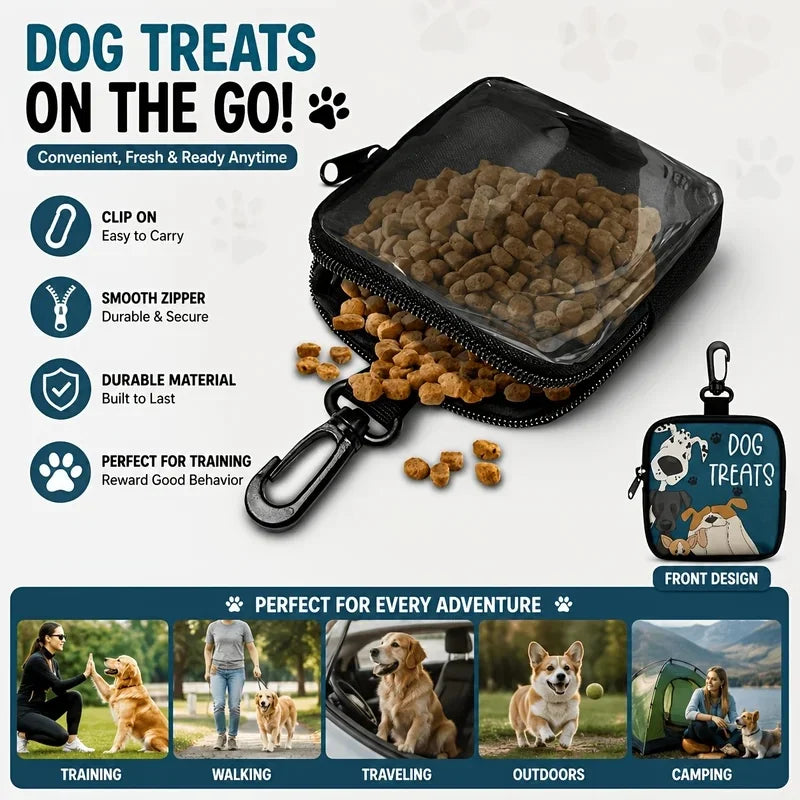Portable Dog Snack Bag with Transparent Window and Zipper Clip-on Training Snack Bag for Walking Outdoors and Daily Rewards