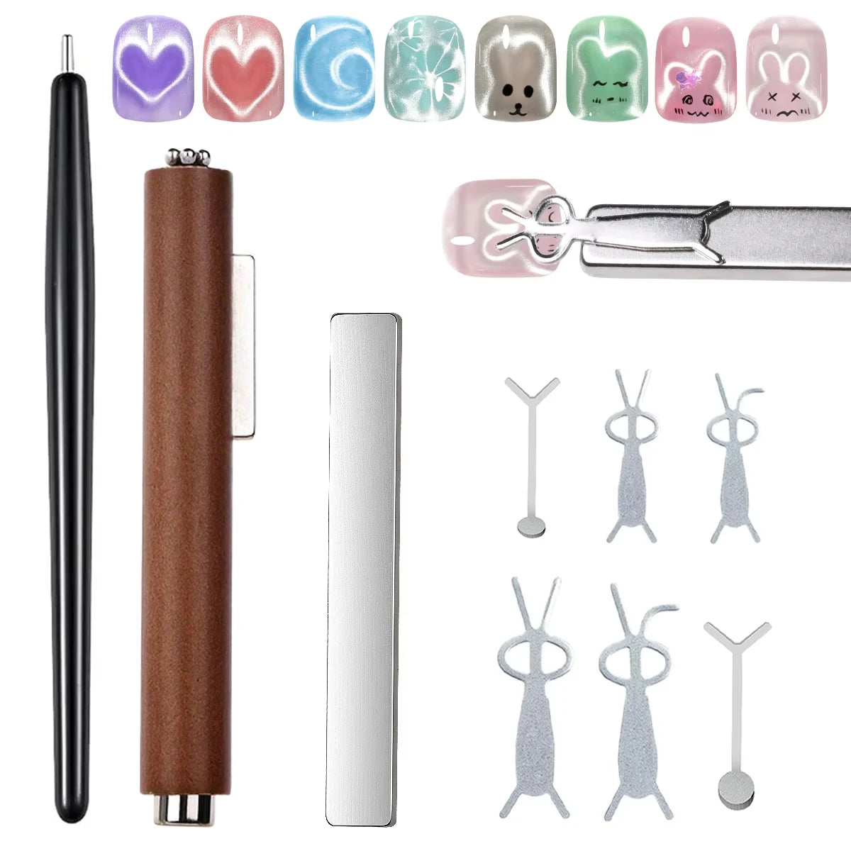 6/9Pcs Cat Eye Magnet Set With Iron Sheets Rabbit Heart Shape Magnetic Nail Art Tool For Gel Polish DIY Manicure Accessories