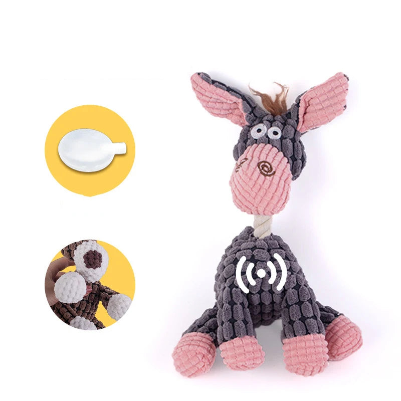 Plush Dog Toy Animals Shape Bite Resistant Squeaky Toys Corduroy Dog Toys for Small Large Dogs Puppy Pets Training Accessories