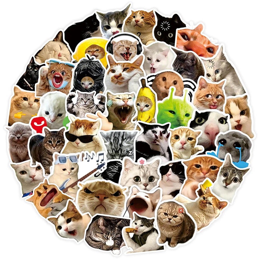 100PCS Funny Cat Meme Cartoon Stickers DIY Laptops Water Bottles Phone Cute Animal Waterproof Graffiti Decals Toys Gift