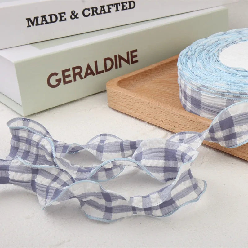 Cotton fabric plaid wavy edge lace barcode DIY headwear gift box clothing frame bow knot production material pet supplies ribbon