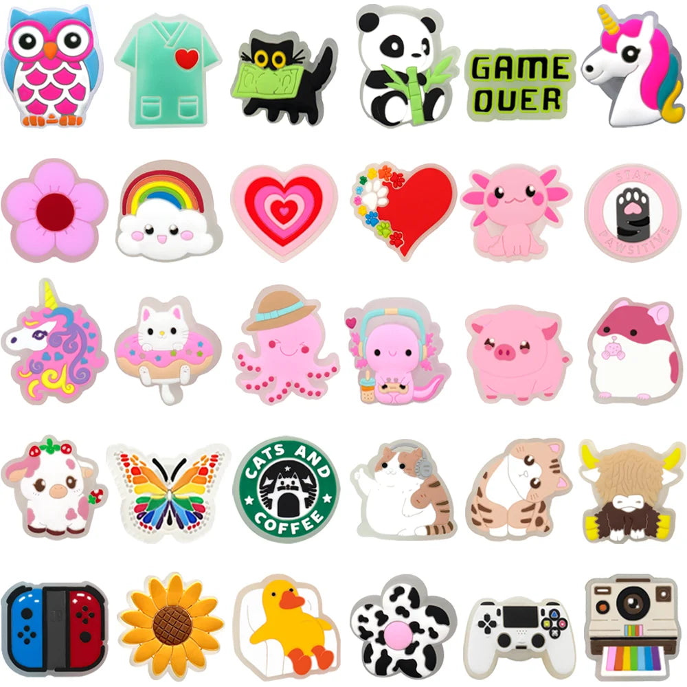 Pink Heart LED Shoe Charms for Girls,Cute Butterfly Cat Pin Accessories for Shoes,Game Handle Flower Clog Buckle Decoration