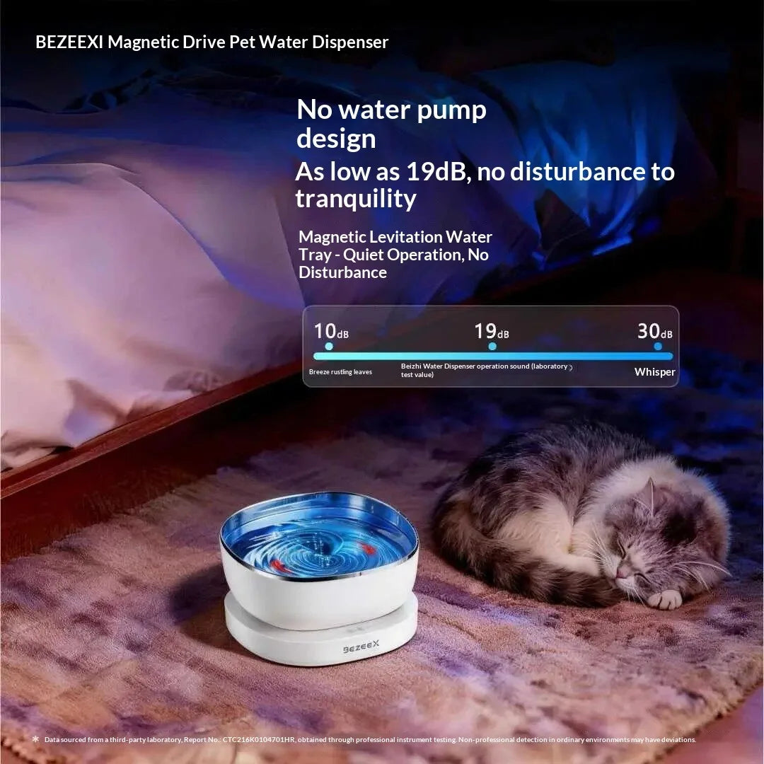 InnovatiMagnetic Drive Wireless Cat Water Fountain 100 Days Long Battery Life Ultra Quiet Filter-Free Suspension Pet Water Bowl