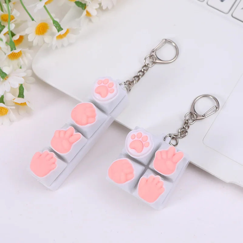 Cute Cat Paw Silicone Fidget Keychain Stress Relief Toy Portable Decor Gift For Mechanical Keyboard Lovers