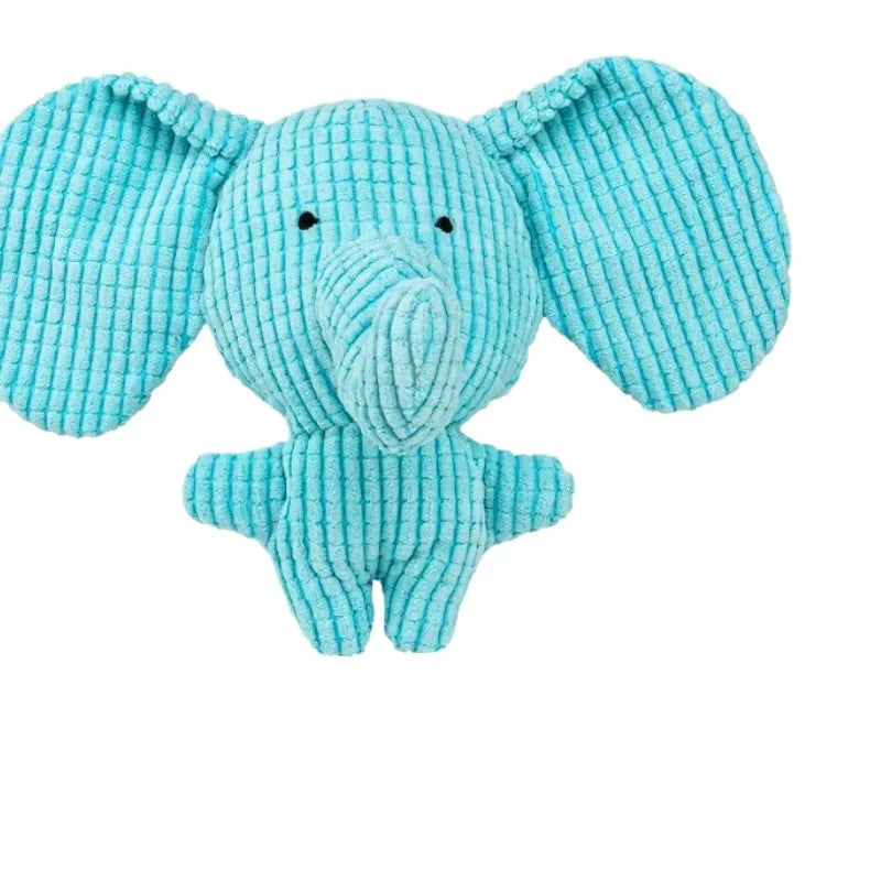 Pet Dog Toys Blue Corduroy Elephant Plush Squeaky Chew Toy Soft Stuffed Bite Resistant Interactive Teeth Cleaning Pet Play Toy ﻿