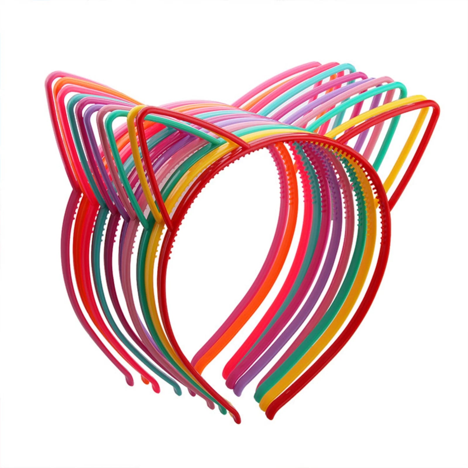12PCS Kids Cat Ears Hairband Set Cute Solid Color Plastic Headband Tooth Outer Ear Accessory for Children Random Color