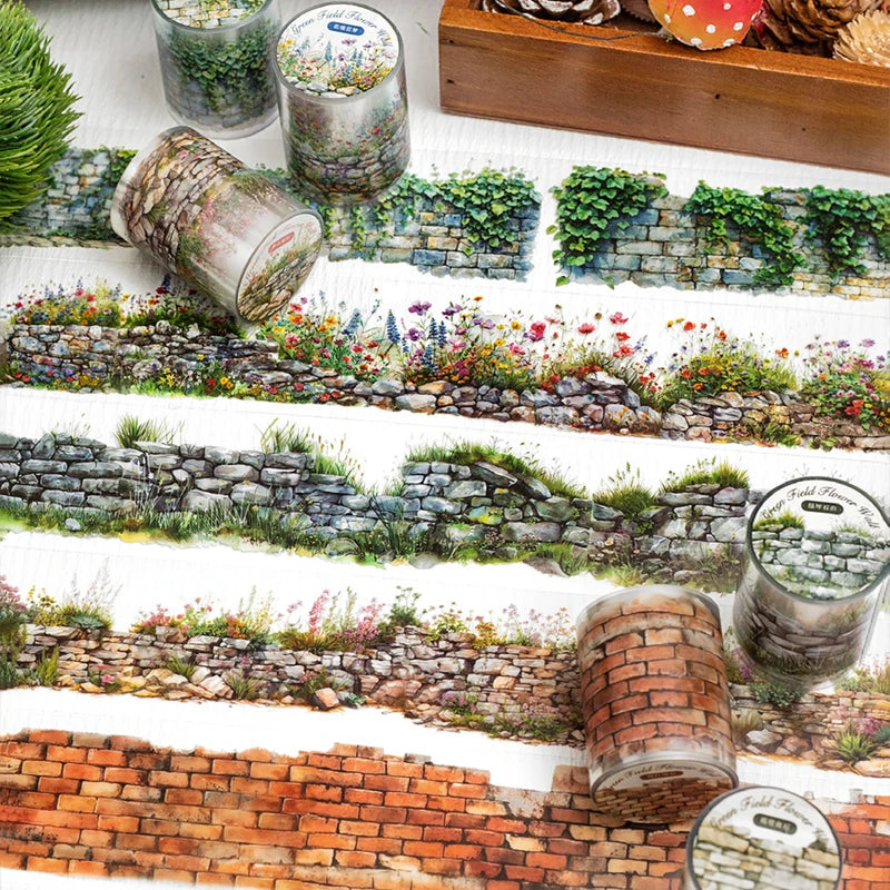 Mr. Paper, Greenfield Flower Wall Series PET Landscaping Tape 6, DIY Handbook Decorative Stickers, Student Stationery Products