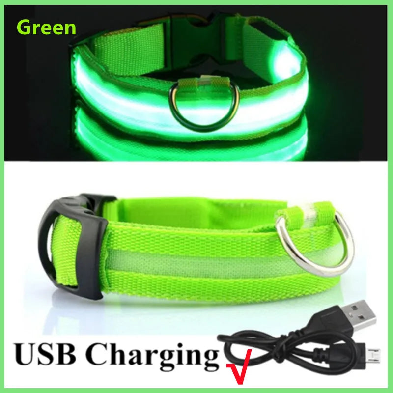 LED Luminous Collar Adjustable Glowing Dog Collar USB Rechargea  Flashing Anti-Lost/Avoid Car Accident Collar Dogs Pet Products