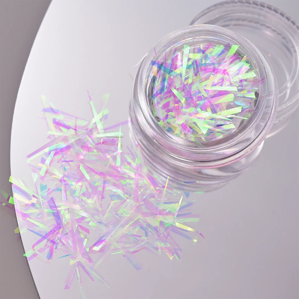 1Box Irregular Holographic Broken Glass Paper Aurora Nail Foil Decal Gradient Laser Flakes Sticker DIY Accessories Manicure Deco